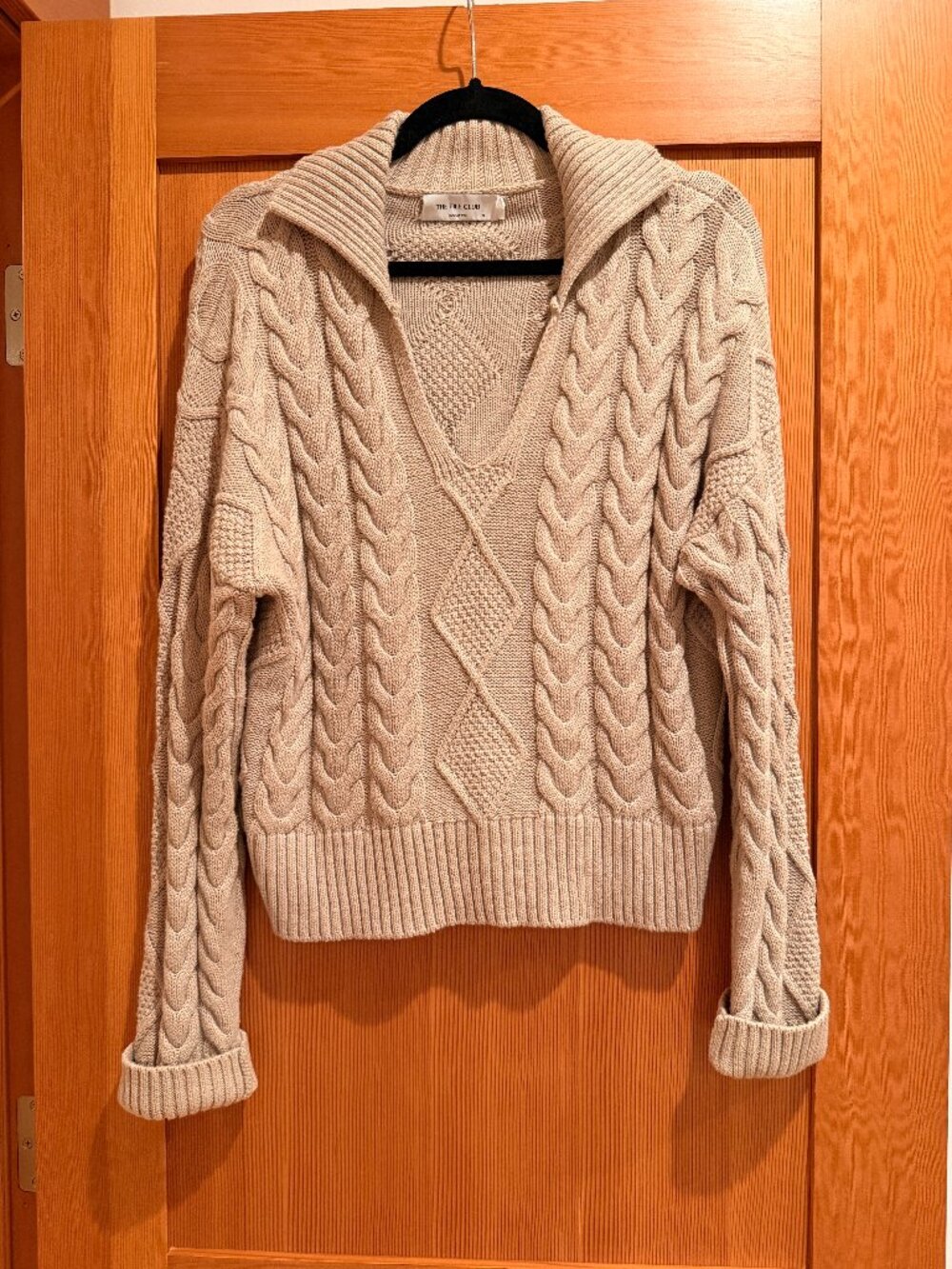 The Tile Club Cable Knit Collared Tan Sweater - size medium